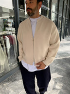 Beige Basic Zip-Up Knit Cardigan PM-017