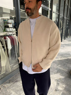 Beige Basic Zip-Up Knit Cardigan PM-017