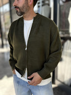 Khaki Basic Zip-Up Knit Cardigan PM-017