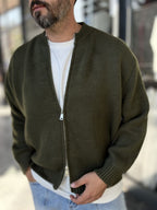 Khaki Basic Zip-Up Knit Cardigan PM-017