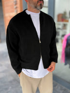Black Basic Zip-Up Knit Cardigan PM-017