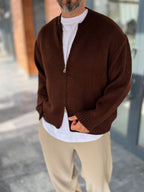 Brown Basic Zip-Up Knit Cardigan PM-017