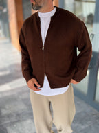 Brown Basic Zip-Up Knit Cardigan PM-017