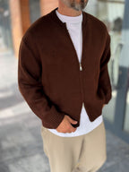 Brown Basic Zip-Up Knit Cardigan PM-017