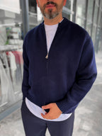 Navy Blue Basic Zip-Up Knit Cardigan PM-017