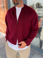 Burgundy Basic Zip-Up Knit Cardigan PM-017
