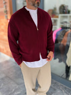 Burgundy Basic Zip-Up Knit Cardigan PM-017
