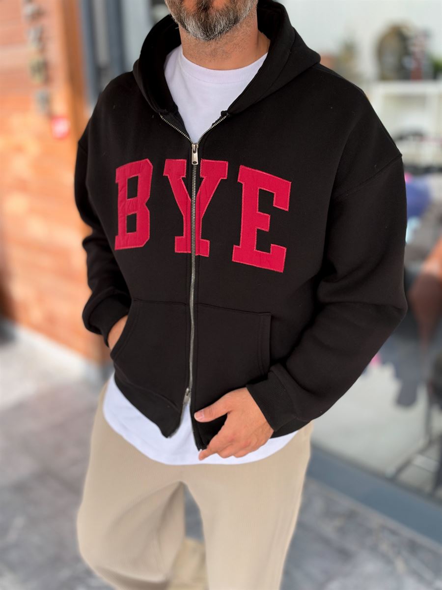 Black Zip-Up Sweatshirt with BYE Patch PM-218