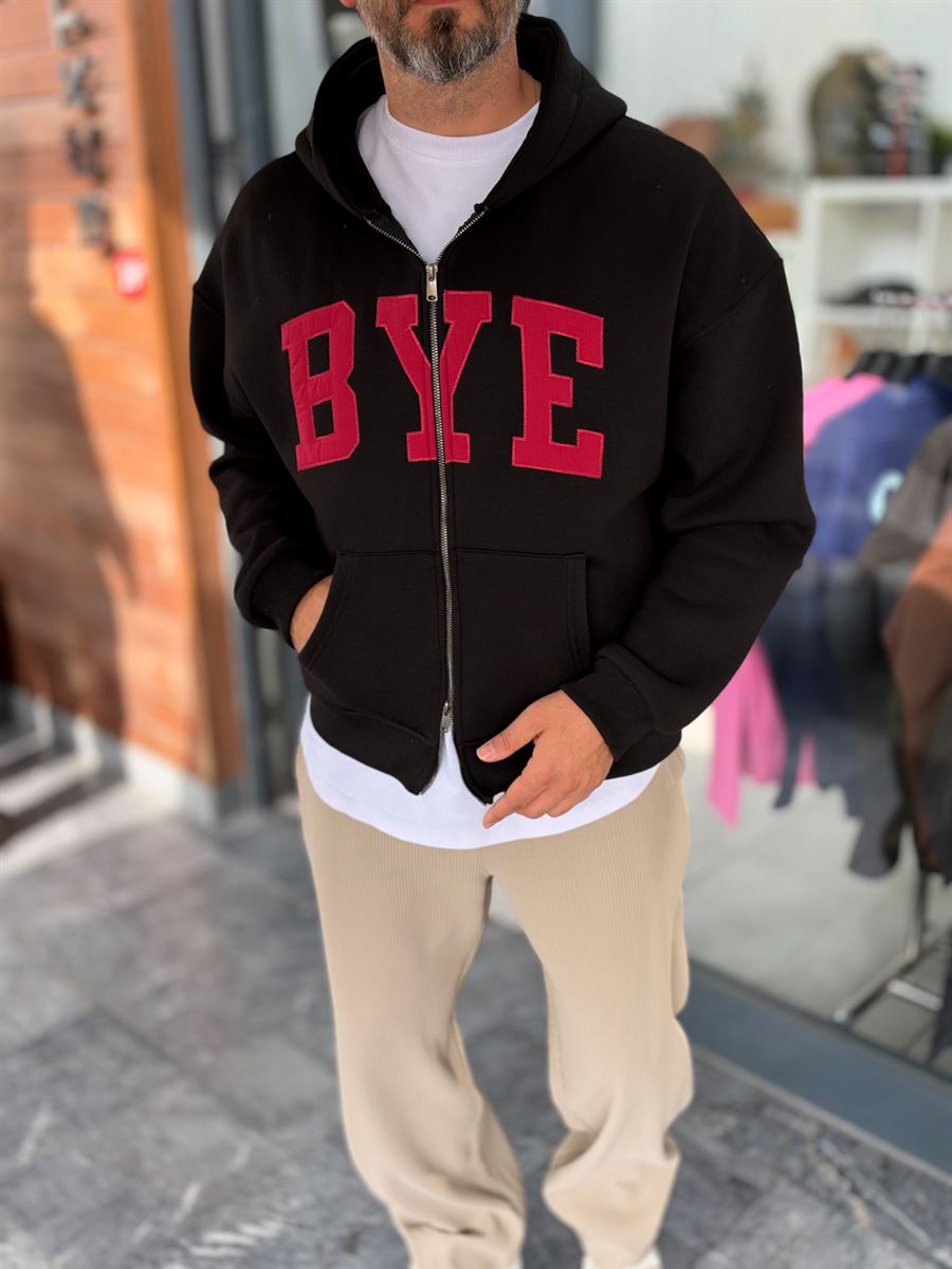 Black Zip-Up Sweatshirt with BYE Patch PM-218