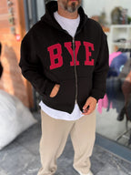 Black Zip-Up Sweatshirt with BYE Patch PM-218
