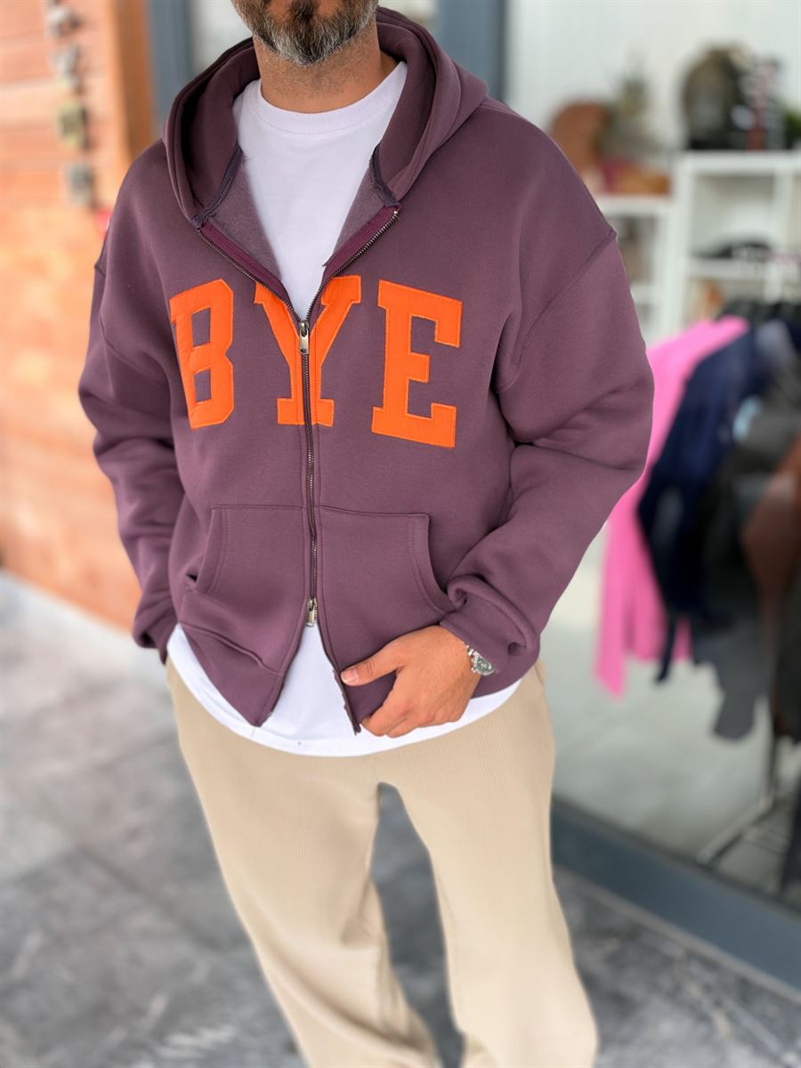 Purple Zip-Up Sweatshirt with BYE Patch PM-218