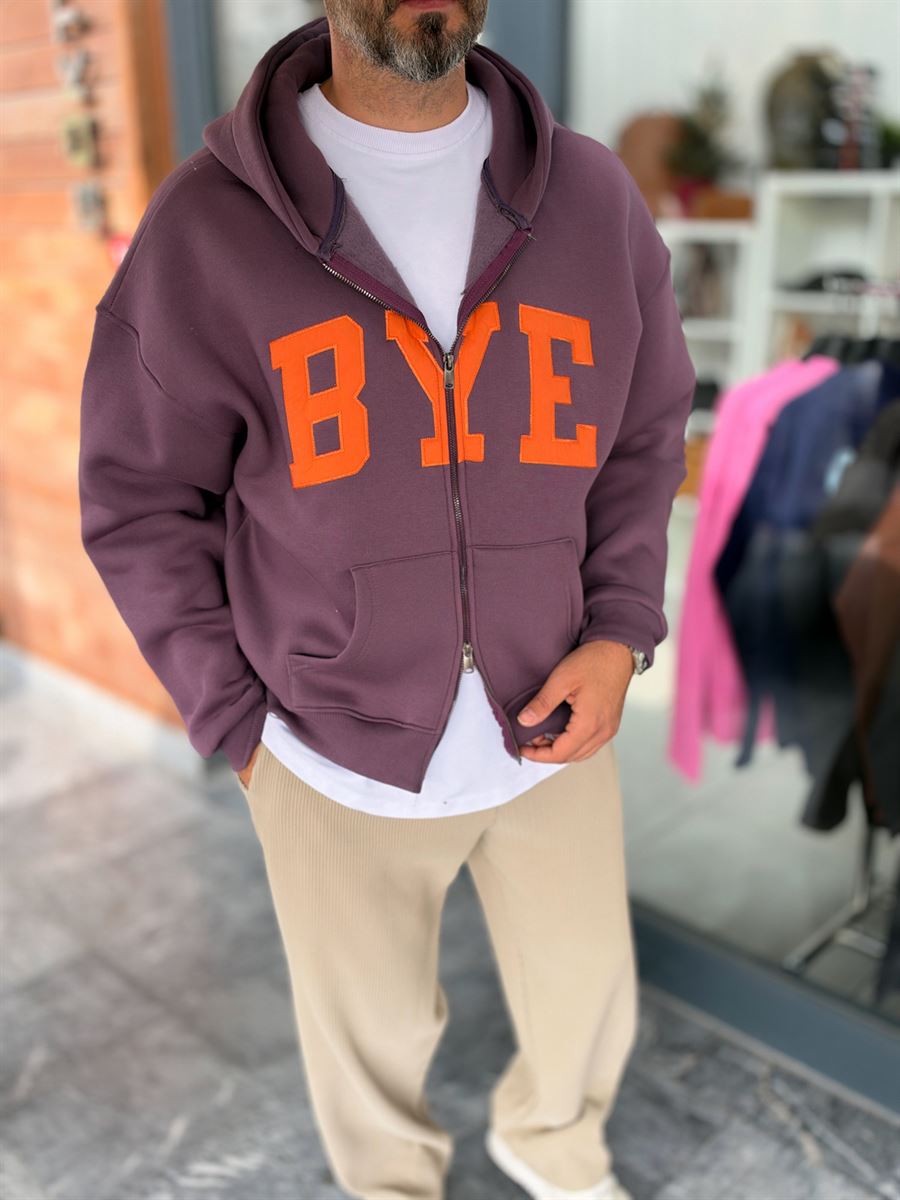 Purple Zip-Up Sweatshirt with BYE Patch PM-218