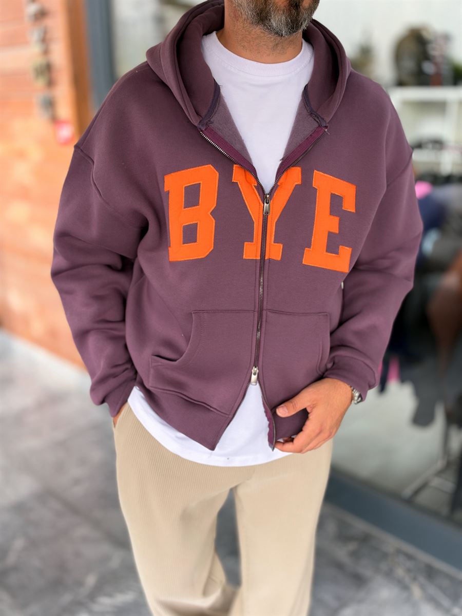 Purple Zip-Up Sweatshirt with BYE Patch PM-218