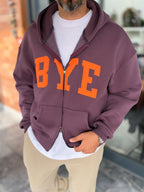 Purple Zip-Up Sweatshirt with BYE Patch PM-218