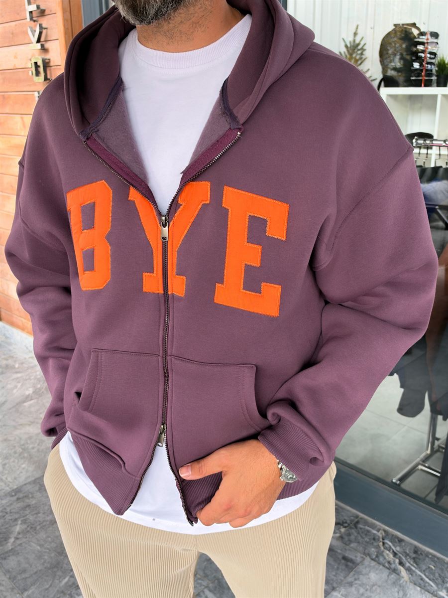 Purple Zip-Up Sweatshirt with BYE Patch PM-218