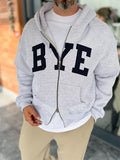 Light Grey Zip-Up Sweatshirt with BYE Patch PM-218