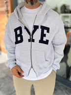 Light Grey Zip-Up Sweatshirt with BYE Patch PM-218