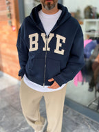 Navy Blue Zip-Up Sweatshirt with BYE Patch PM-218