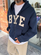Navy Blue Zip-Up Sweatshirt with BYE Patch PM-218