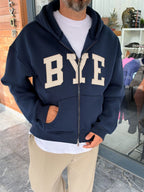 Navy Blue Zip-Up Sweatshirt with BYE Patch PM-218