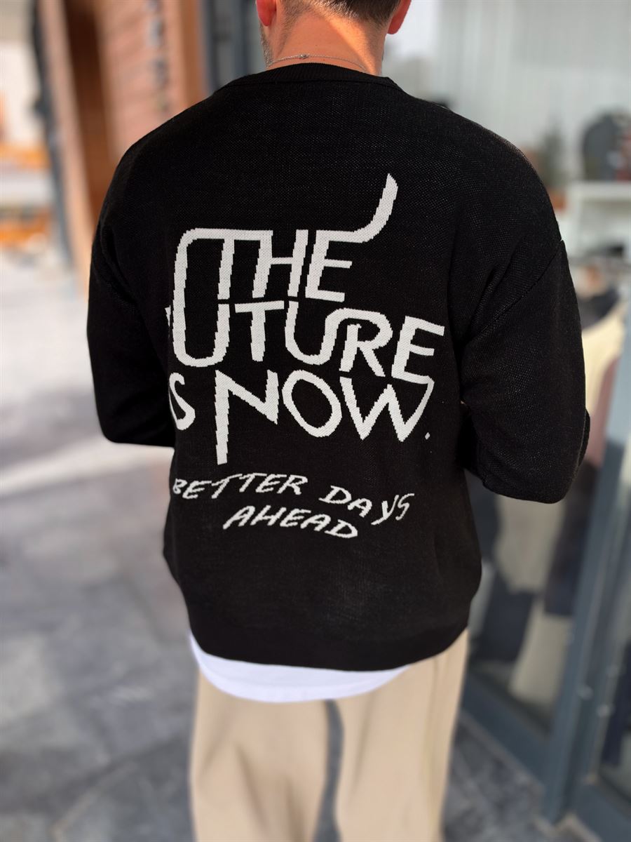 Black Knitted Sweatshirt with Future Embroidery PM-024