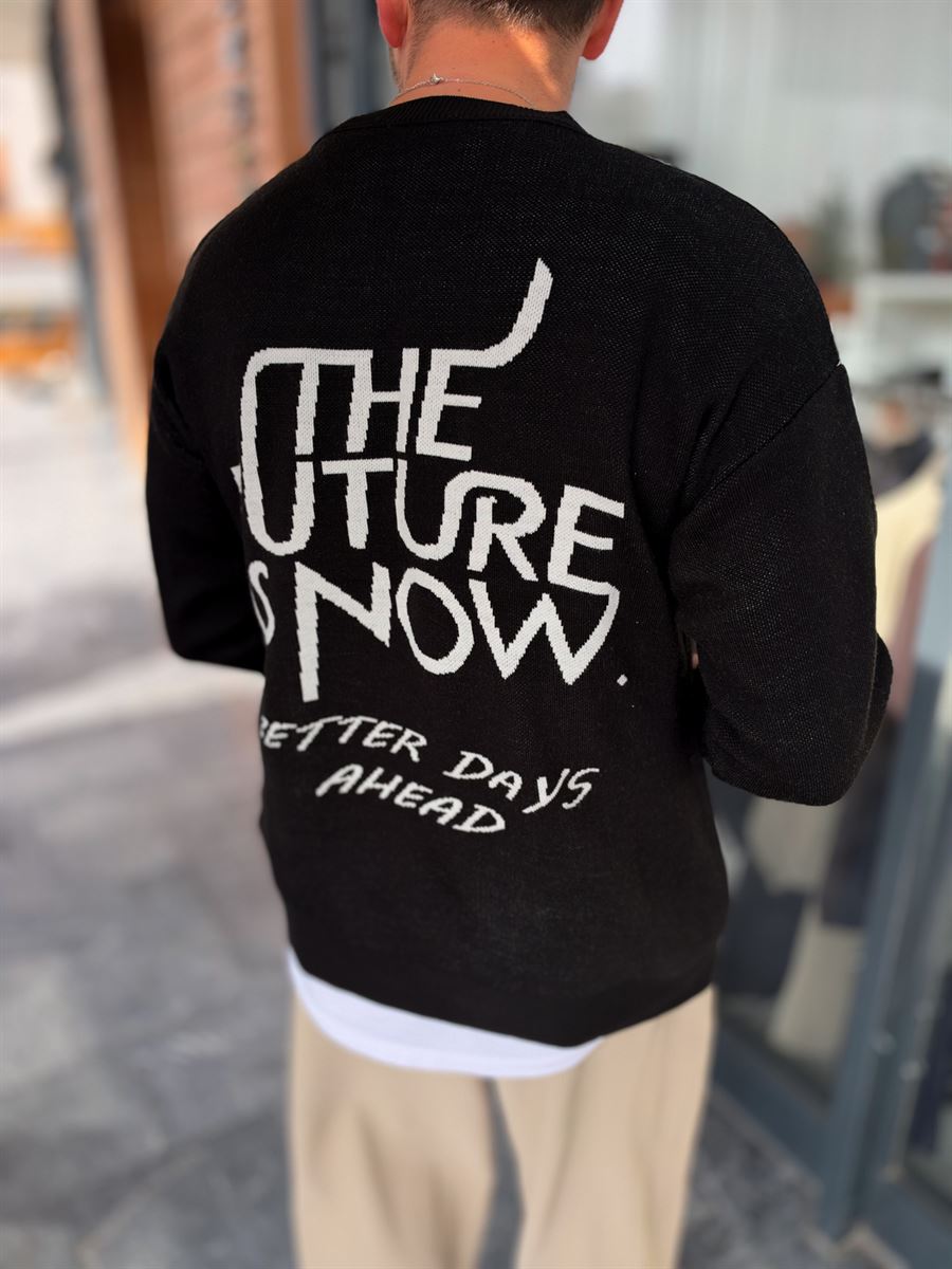 Black Knitted Sweatshirt with Future Embroidery PM-024