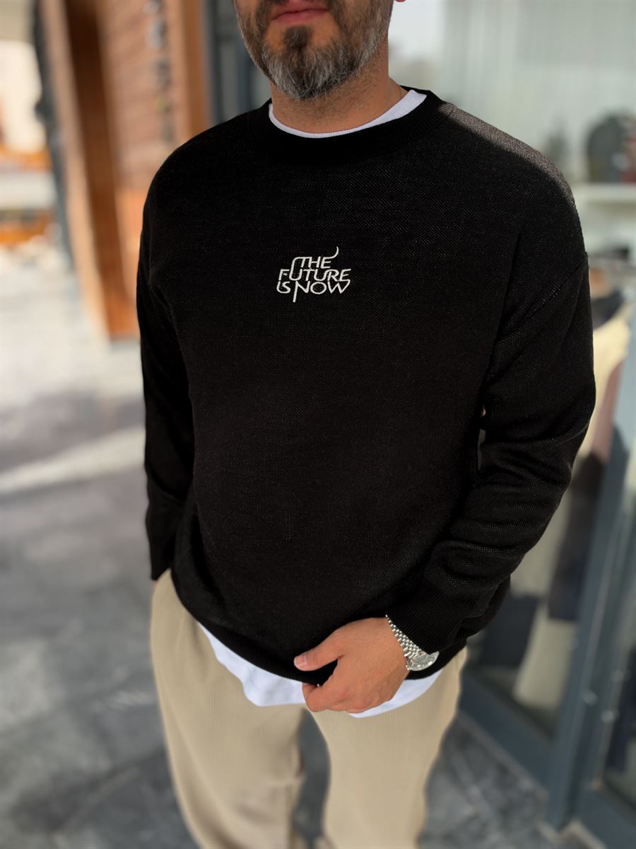 Black Knitted Sweatshirt with Future Embroidery PM-024