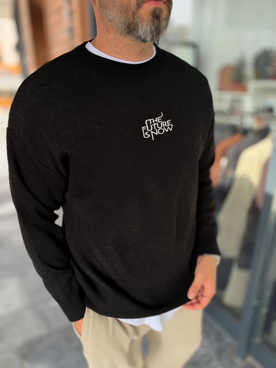 Black Knitted Sweatshirt with Future Embroidery PM-024