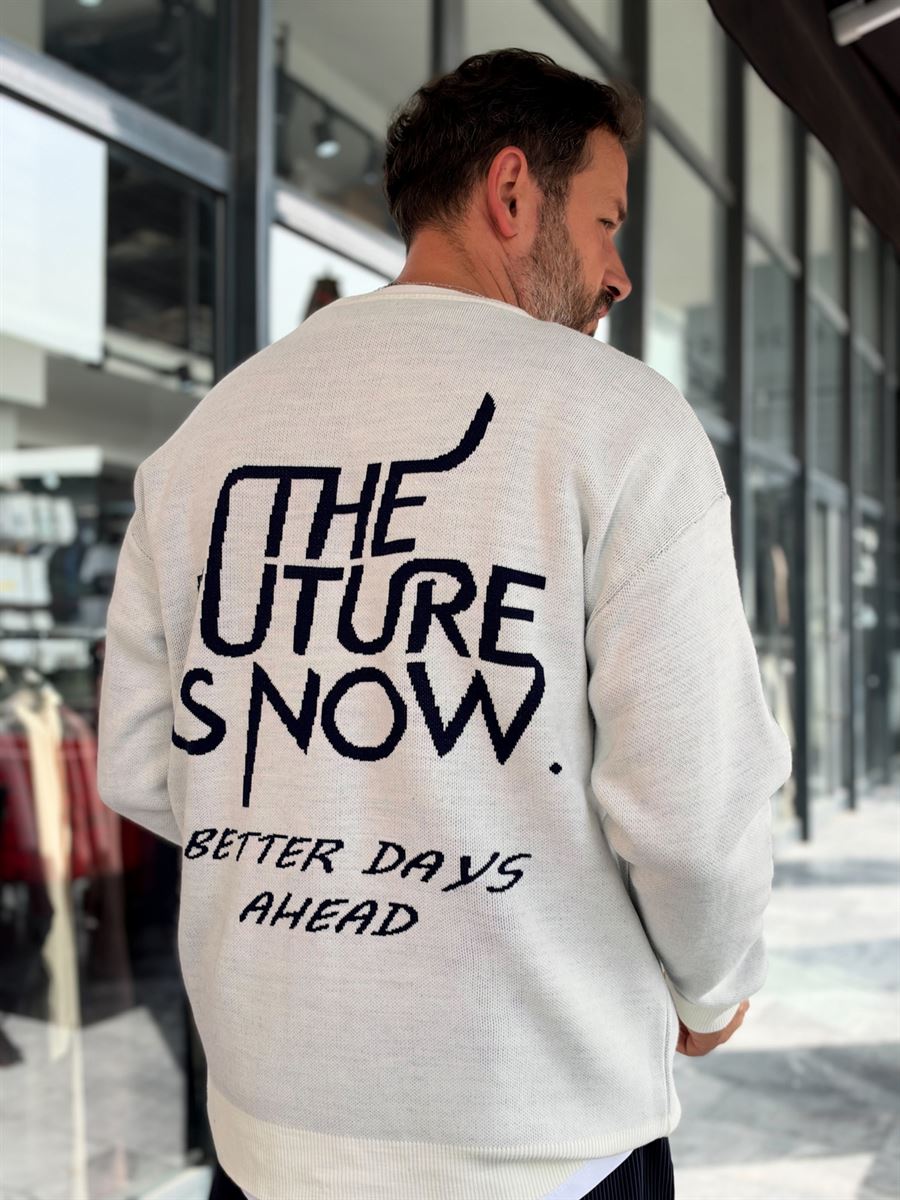 Ecru Knitted Sweatshirt with Future Embroidery PM-024