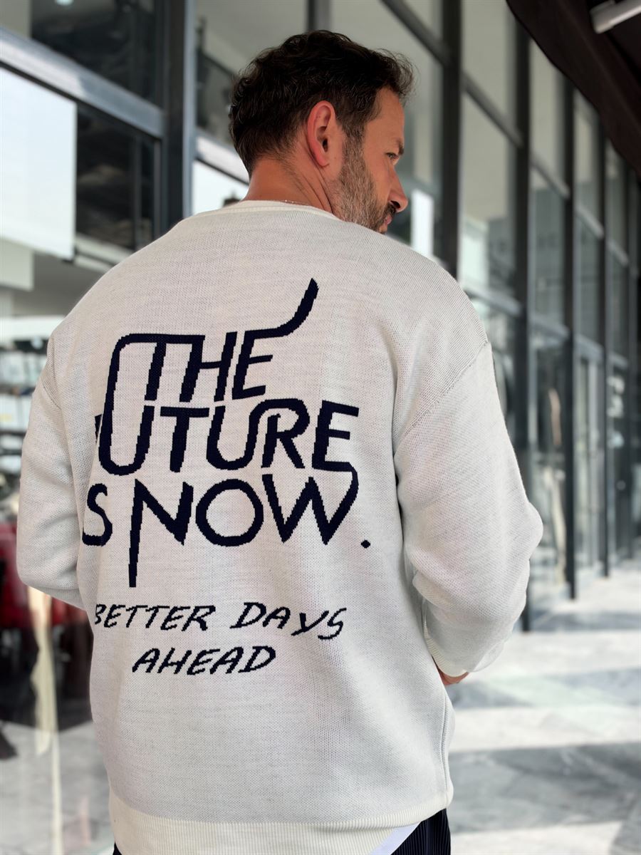 Ecru Knitted Sweatshirt with Future Embroidery PM-024