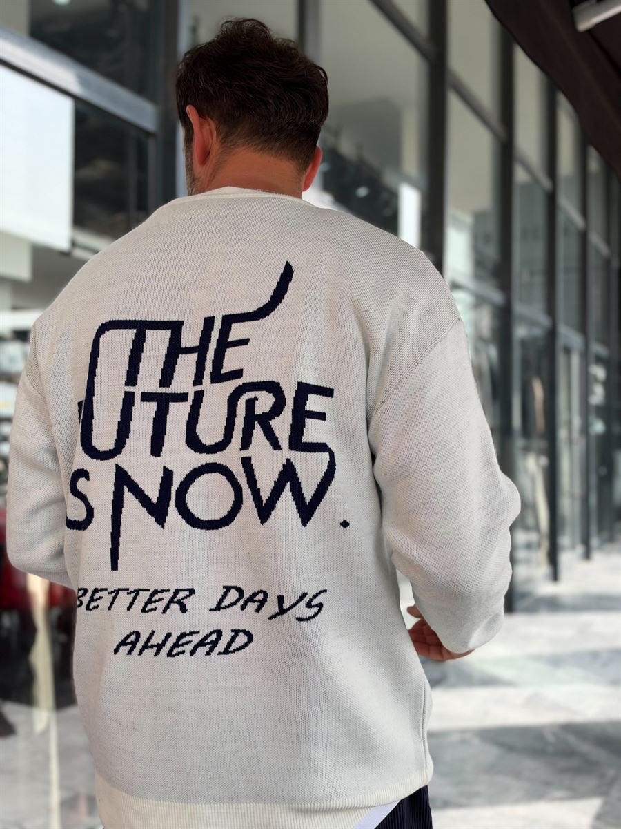 Ecru Knitted Sweatshirt with Future Embroidery PM-024