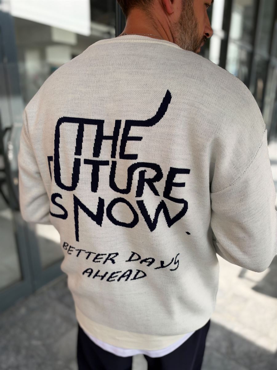 Ecru Knitted Sweatshirt with Future Embroidery PM-024