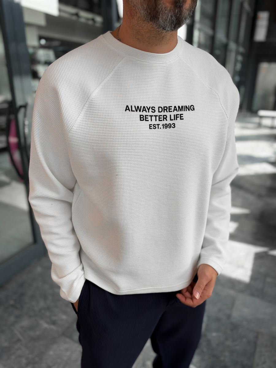 White Waffle Sweatshirt with Always Print PM-203