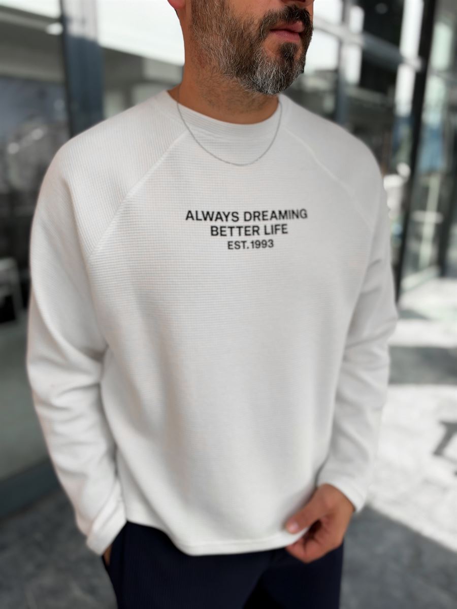 White Waffle Sweatshirt with Always Print PM-203