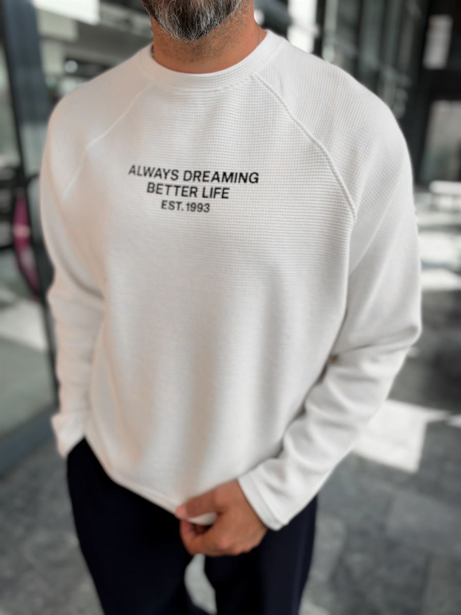 White Waffle Sweatshirt with Always Print PM-203
