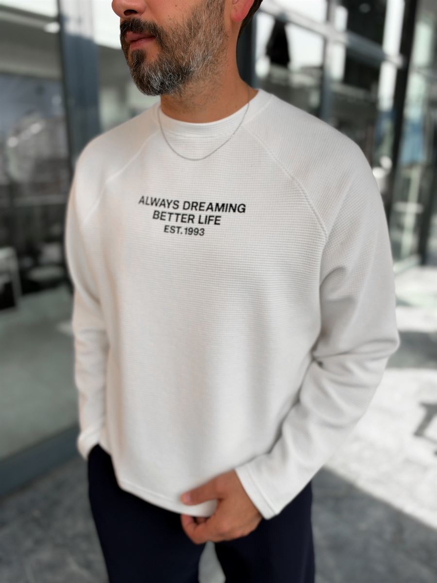 White Waffle Sweatshirt with Always Print PM-203