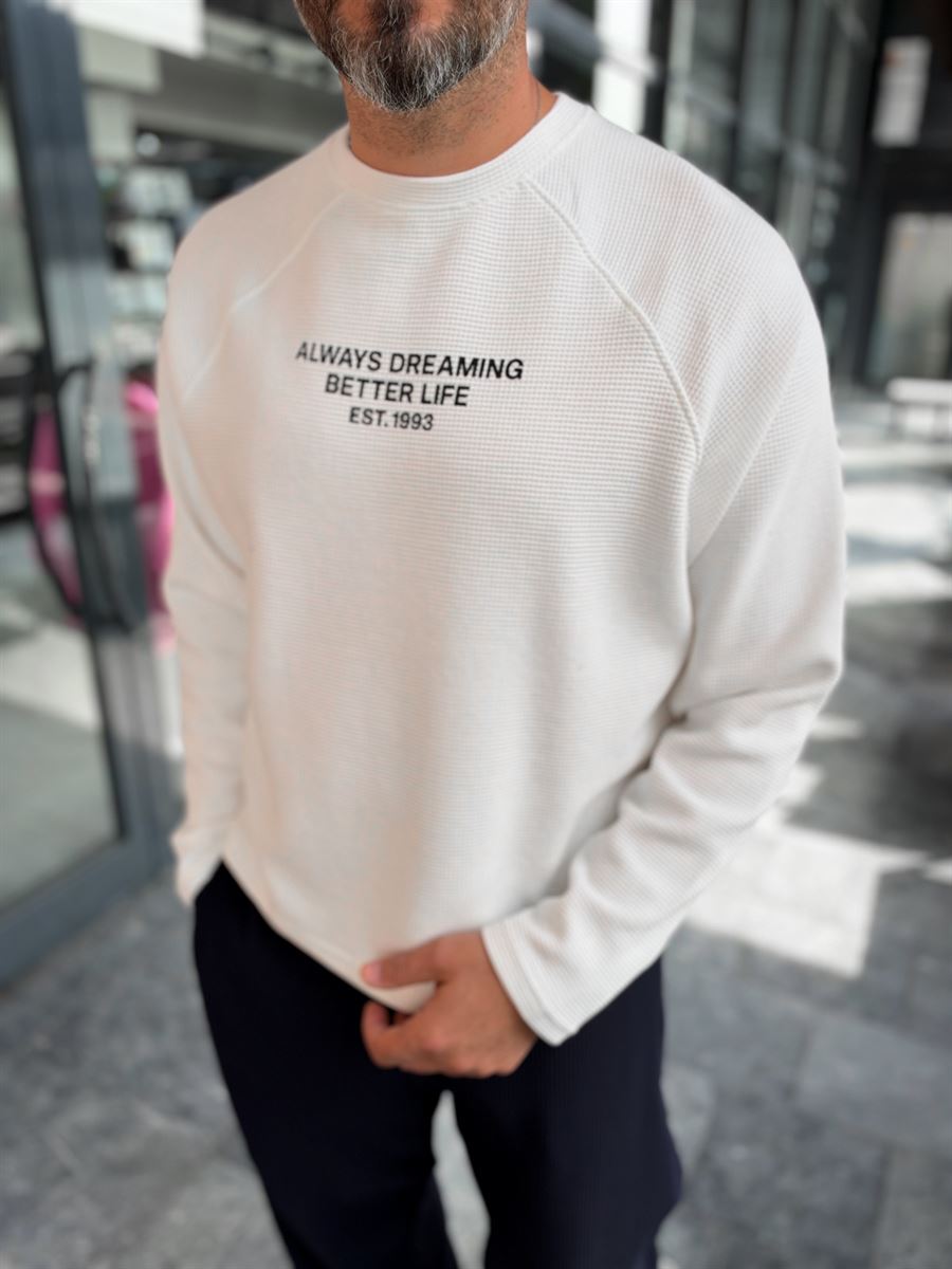 White Waffle Sweatshirt with Always Print PM-203