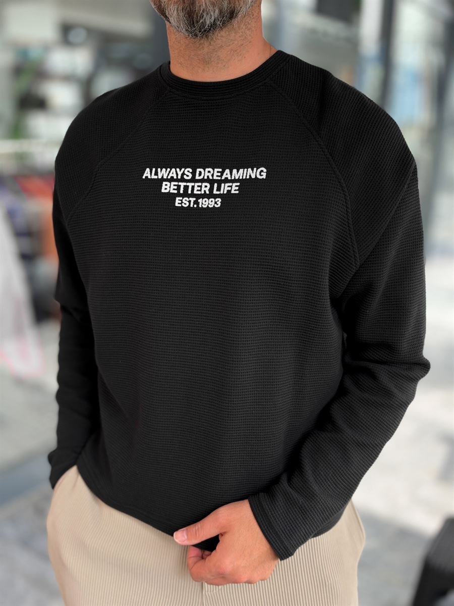 Black Waffle Sweatshirt with Always Print PM-203