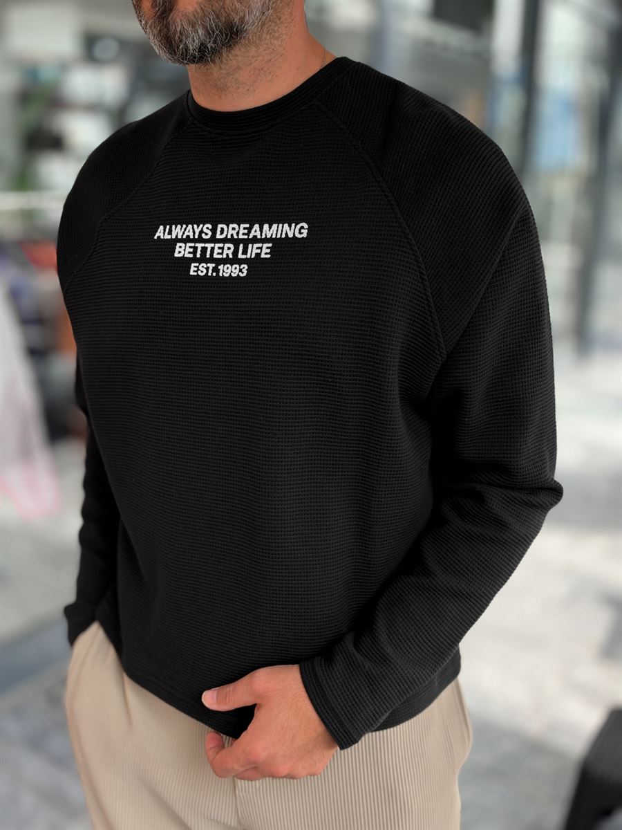 Black Waffle Sweatshirt with Always Print PM-203