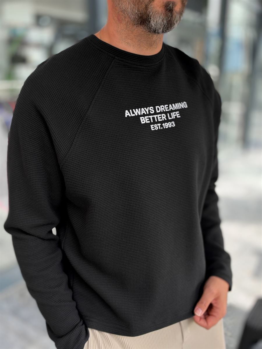 Black Waffle Sweatshirt with Always Print PM-203