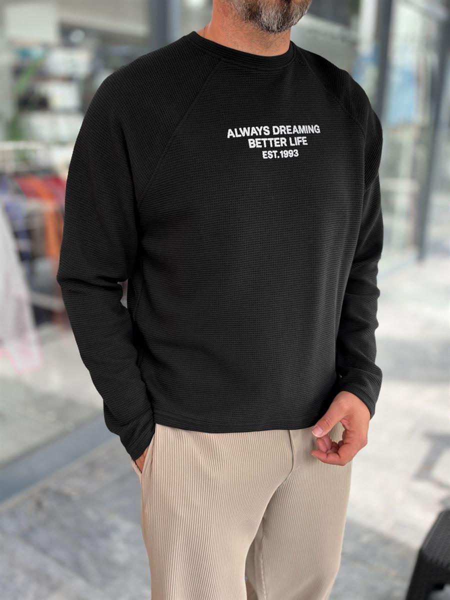 Black Waffle Sweatshirt with Always Print PM-203