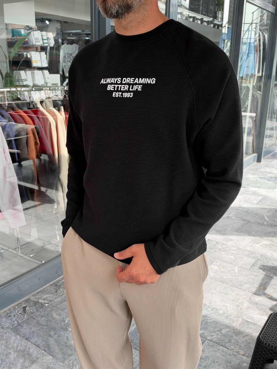 Black Waffle Sweatshirt with Always Print PM-203