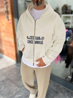 White Zip-Up Sweatshirt with HWK Patch PM-222