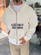 White Zip-Up Sweatshirt with HWK Patch PM-222