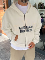 White Zip-Up Sweatshirt with HWK Patch PM-222