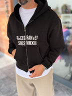 Black Zip-Up Sweatshirt with HWK Patch PM-222