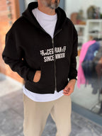 Black Zip-Up Sweatshirt with HWK Patch PM-222