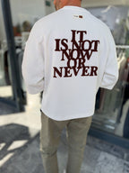 White Sweatshirt with Checkered Sleeve Details RES-5026