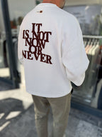 White Sweatshirt with Checkered Sleeve Details RES-5026