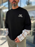 Black Sweatshirt with Checkered Sleeve Details RES-5026